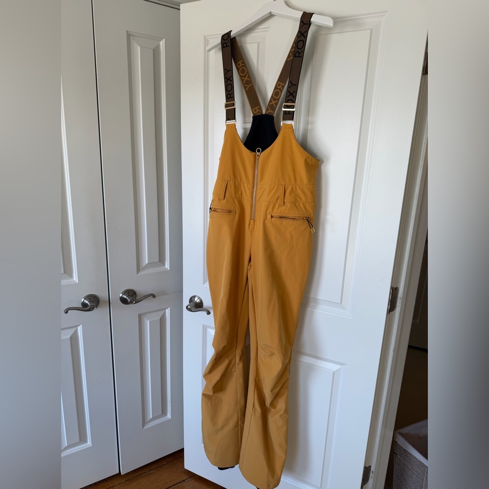 Women’s Roxy Mustard Yellow Ski Overalls with Suspenders
